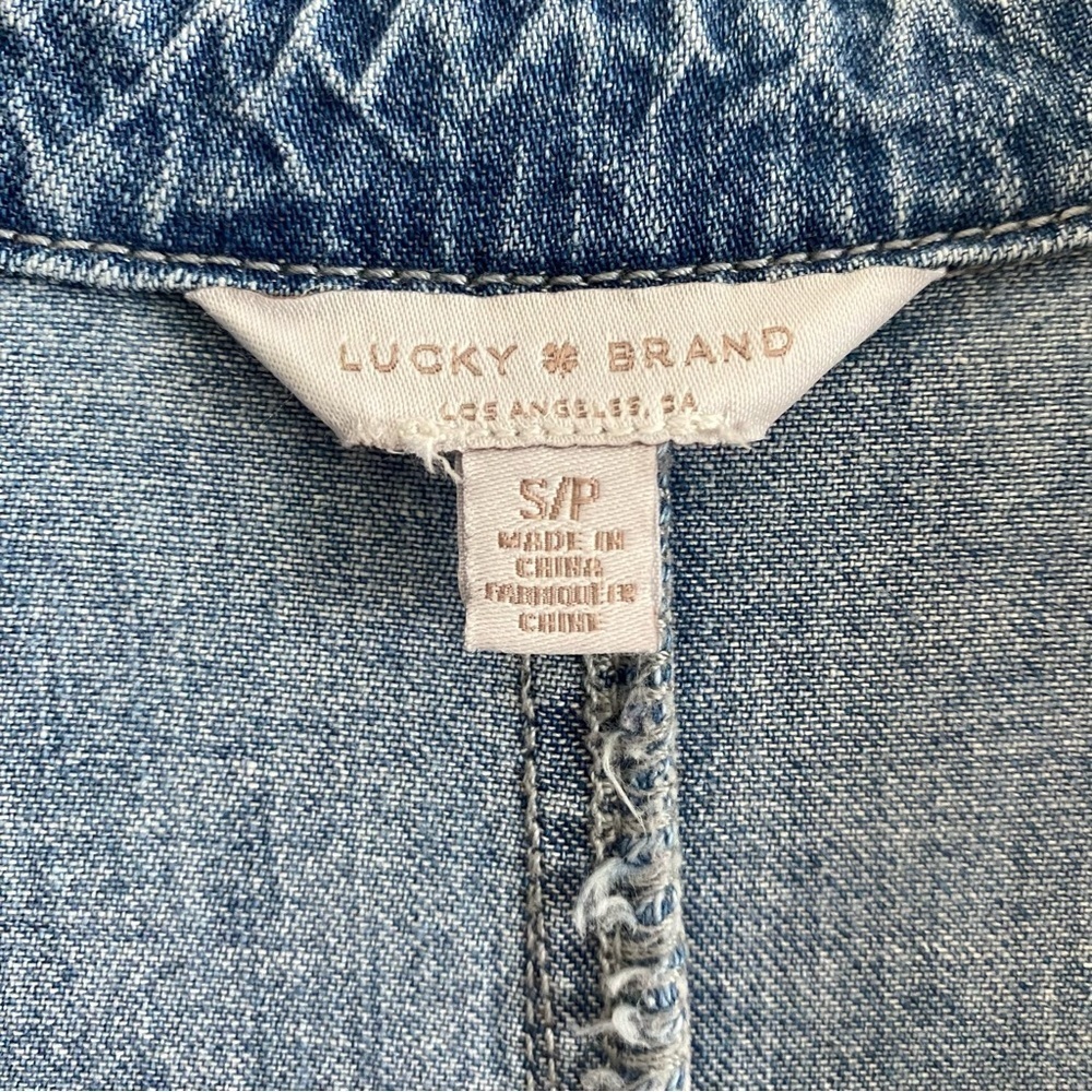 Lucky Brand Women's Denim Surplus Shortall Romper Small Utility Button Front - Picture 14 of 16
